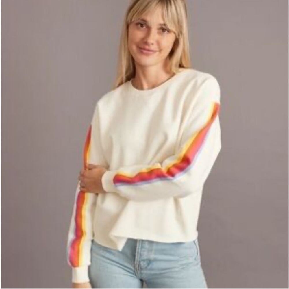 Marine Layer White Sweatshirt with Rainbow Stripes